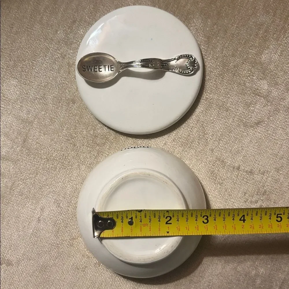 Mudpie White Sugar Bowl with Silver Spoon Handle on Lid